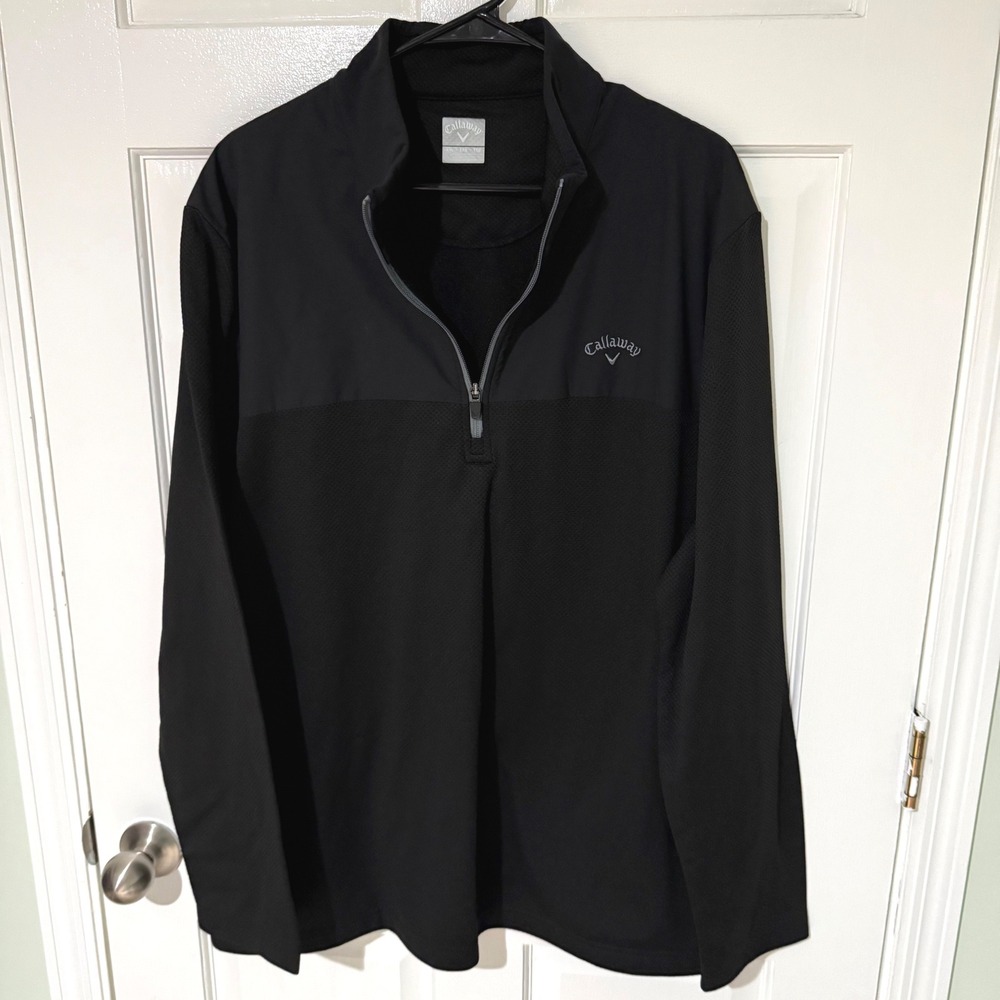 Callaway Mens XXL Black Quarter Zip Pullover Waffle Knit Golf Jacket Long Sleeve